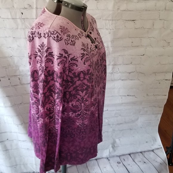 Gloria Vanderbilt Purple Hombre Embellished Top Lg - Picture 2 of 15